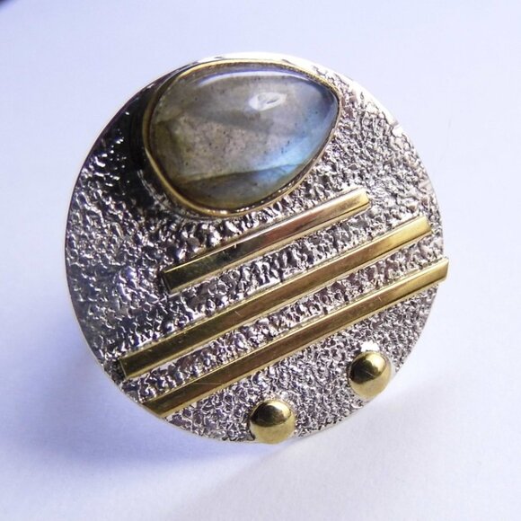 LABRADORITE Silver Two tone RING size 8.5 - Picture 7 of 7